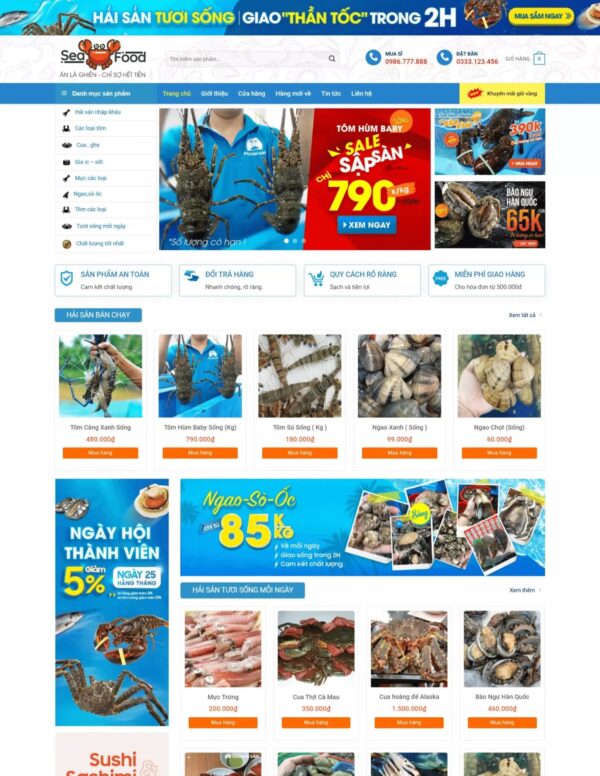 Thiết kế website bán hải sản tươi sống