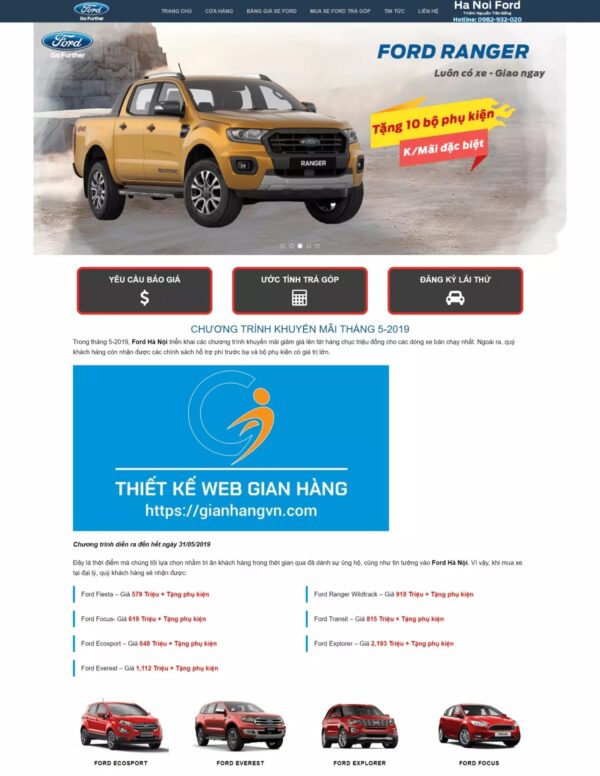 Thiết kế website đại lý xe Ford