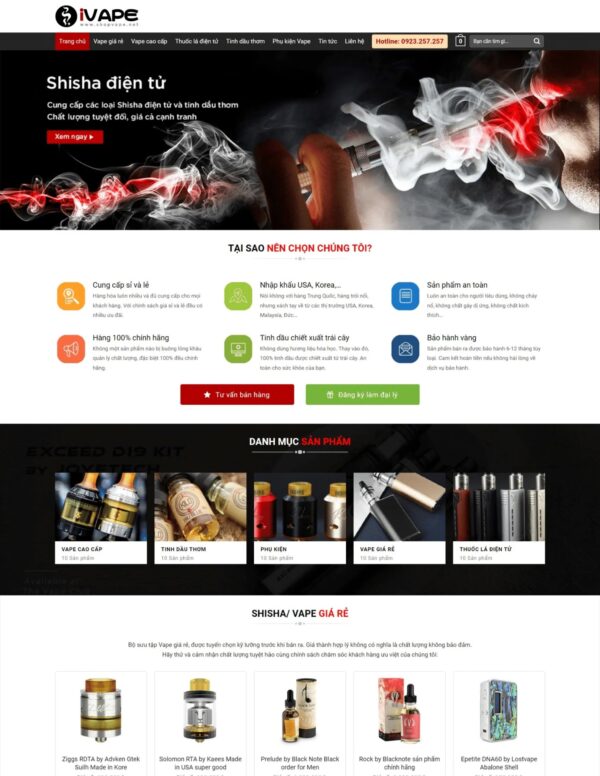 Thiết kế website bán thuốc lá điện tử Vape