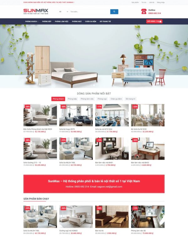 Thiết kế website hệ thống siêu thị nội thất SunMax